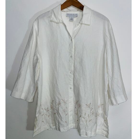 Maggie McNaughton Floral Embroidered 100% Linen Top‎ - Women's Size 1X - Picture 1 of 7